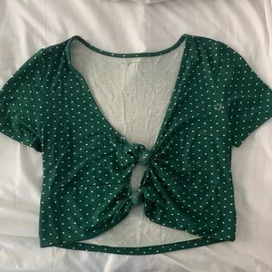 American Eagle Green Polka Dot Tie Front Crop Top